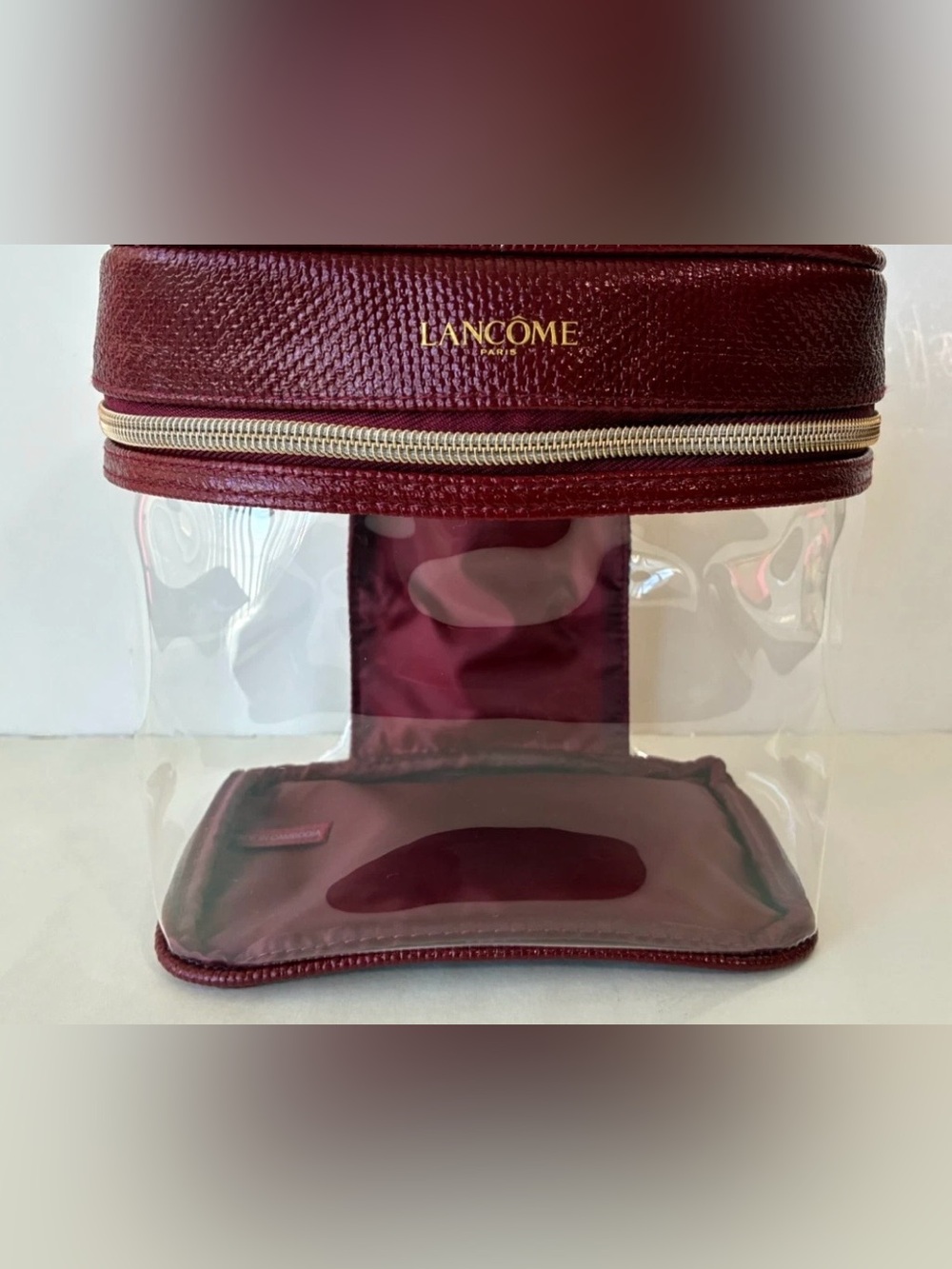 NEW Lancome Cosmetic Makeup Bag Case  Red Zipper Handle Travel